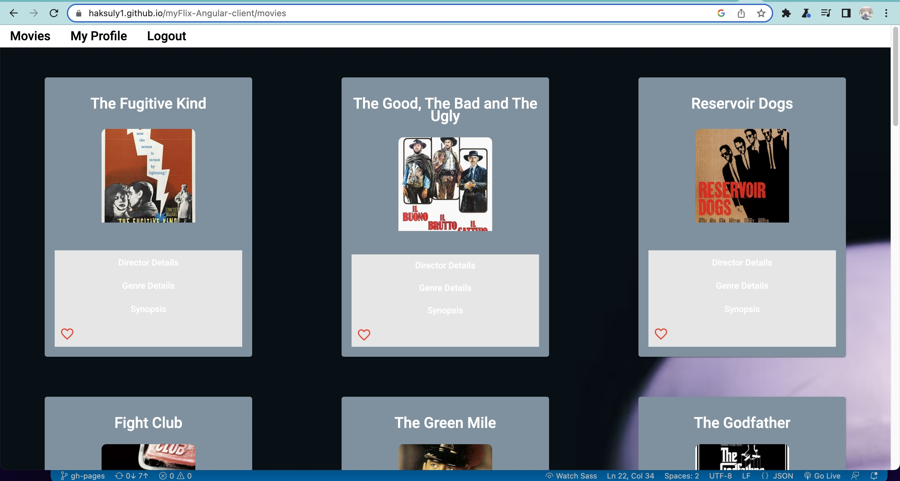 screenshot of movie list