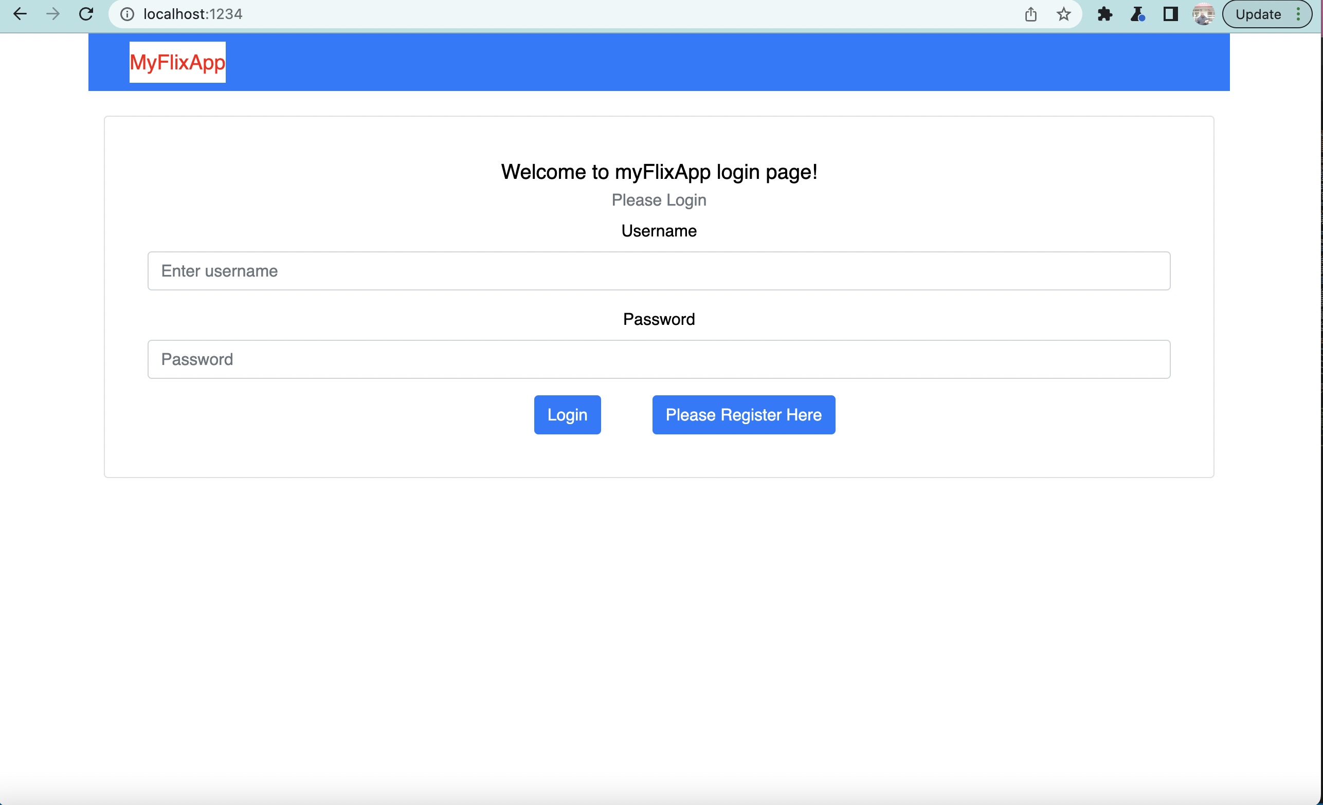 screenshot of login view
